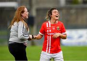 3 August 2019; Doireannn O'Sullivan of Cork celebrates with supporter Elaine Dee after the TG4 All-Ireland Ladies Football Senior Championship Quarter-Final match between Cork and Tyrone at Duggan Park in Ballinasloe, Galway. Photo by Ray McManus/Sportsfile