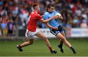 3 August 2019; Donal Ryan of Dublin in action against Brian Hartnett of Cork during the EirGrid GAA Football All-Ireland U20 Championship Final match between Cork and Dublin at O’Moore Park in Portlaoise, Laois. Photo by Harry Murphy/Sportsfile