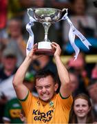 3 August 2019; Kerry captain Adam O'Sullivan lifts the Richie McElligott Cup following the Bord Gais Energy GAA Hurling All-Ireland U20B Championship Final match between Down and Kerry at Páirc Tailteann in Navan, Meath. Photo by Stephen McCarthy/Sportsfile