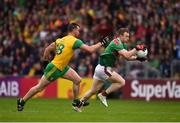 3 August 2019; Colm Boyle of Mayo in action against Leo McLoone of Donegal during the GAA Football All-Ireland Senior Championship Quarter-Final Group 1 Phase 3 match between Mayo and Donegal at Elvery’s MacHale Park in Castlebar, Mayo. Photo by Daire Brennan/Sportsfile