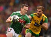 3 August 2019; Andy Moran of Mayo in action against Stephen McMenamin of Donegal during the GAA Football All-Ireland Senior Championship Quarter-Final Group 1 Phase 3 match between Mayo and Donegal at Elvery’s MacHale Park in Castlebar, Mayo. Photo by Daire Brennan/Sportsfile