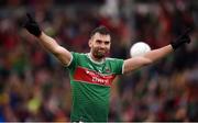 3 August 2019; Aidan O’Shea of Mayo celebrates at the final whistle after the GAA Football All-Ireland Senior Championship Quarter-Final Group 1 Phase 3 match between Mayo and Donegal at Elvery’s MacHale Park in Castlebar, Mayo. Photo by Daire Brennan/Sportsfile