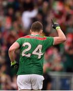 3 August 2019; Andy Moran of Mayo celebrates a late score during the GAA Football All-Ireland Senior Championship Quarter-Final Group 1 Phase 3 match between Mayo and Donegal at Elvery’s MacHale Park in Castlebar, Mayo. Photo by Daire Brennan/Sportsfile