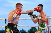3 August 2019; Padraig McCrory, right, in action against Steve Collins Jr during their BUI Celtic Super-middleweight title bout  at Falls Park in Belfast. Photo by Ramsey Cardy/Sportsfile