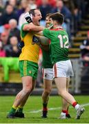 3 August 2019; Michael Murphy of Donegal in action against Chris Barrett and Fergal Boland of Mayo during the GAA Football All-Ireland Senior Championship Quarter-Final Group 1 Phase 3 match between Mayo and Donegal at Elvery’s MacHale Park in Castlebar, Mayo. Photo by Brendan Moran/Sportsfile