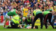 3 August 2019; Jason Doherty of Mayo is attended to by medical personnel during the GAA Football All-Ireland Senior Championship Quarter-Final Group 1 Phase 3 match between Mayo and Donegal at Elvery’s MacHale Park in Castlebar, Mayo. Photo by Brendan Moran/Sportsfile