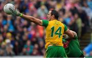 3 August 2019; Michael Murphy of Donegal is tackled by Lee Keegan of Mayo resulting in a penalty for Donegal during the GAA Football All-Ireland Senior Championship Quarter-Final Group 1 Phase 3 match between Mayo and Donegal at Elvery’s MacHale Park in Castlebar, Mayo. Photo by Brendan Moran/Sportsfile