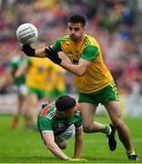 3 August 2019; Daire Ó Baoill of Donegal is tackled by Fionn McDonagh of Mayo during the GAA Football All-Ireland Senior Championship Quarter-Final Group 1 Phase 3 match between Mayo and Donegal at Elvery’s MacHale Park in Castlebar, Mayo. Photo by Brendan Moran/Sportsfile