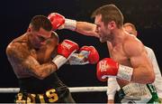 3 August 2019; Luke Keeler, right, in action against Luis Arias during their middleweight bout at Falls Park in Belfast. Photo by Ramsey Cardy/Sportsfile