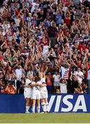 3 August 2019; Tobin Heath celebrates with her USA team-mates after scoring her side's first goal during the Women's International Friendly match between USA and Republic of Ireland at Rose Bowl in Pasadena, California, USA. Photo by Cody Glenn/Sportsfile