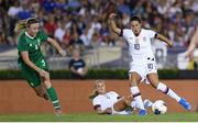 3 August 2019; Carli Lloyd of USA has a shot on goal despite the attention of Louise Quinn of Republic of Ireland during the Women's International Friendly match between USA and Republic of Ireland at Rose Bowl in Pasadena, California, USA. Photo by Cody Glenn/Sportsfile