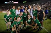 3 August 2019; Republic of Ireland players pose for a photograph with USA players, including Julie Ertz, Megan Rapinoe and Allie Long following the Women's International Friendly match between USA and Republic of Ireland at Rose Bowl in Pasadena, California, USA. Photo by Cody Glenn/Sportsfile