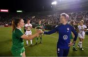 3 August 2019; Harriet Scott of Republic of Ireland and Megan Rapinoe of USA following the Women's International Friendly match between USA and Republic of Ireland at Rose Bowl in Pasadena, California, USA. Photo by Cody Glenn/Sportsfile