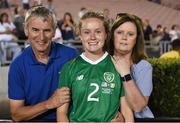 3 August 2019; Heather Payne of Republic of Ireland with parents Brendan and Gráinne following the Women's International Friendly match between USA and Republic of Ireland at Rose Bowl in Pasadena, California, USA. Photo by Cody Glenn/Sportsfile
