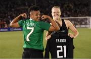 3 August 2019; Adrianna Franch of USA, left, and Diane Caldwell of Republic of Ireland exchange jersey's following the Women's International Friendly match between USA and Republic of Ireland at Rose Bowl in Pasadena, California, USA. Photo by Cody Glenn/Sportsfile