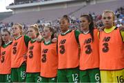 3 August 2019; Republic of Ireland substitutes, from left, Lauren Dwyer, Claire Walsh, Eabha O’Mahony, Emily Whelan, Rianna Jarrett, Alex Kavanaugh, and Grace Moloney during the national anthem prior to the Women's International Friendly match between USA and Republic of Ireland at Rose Bowl in Pasadena, California, USA. Photo by Cody Glenn/Sportsfile
