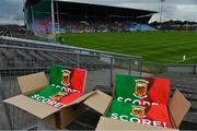 3 August 2019; Mayo cheering props in the terrace prior to the GAA Football All-Ireland Senior Championship Quarter-Final Group 1 Phase 3 match between Mayo and Donegal at Elvery’s MacHale Park in Castlebar, Mayo. Photo by Brendan Moran/Sportsfile