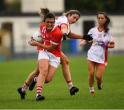 3 August 2019; Doireannn O'Sullivan of Cork in action against Aoibhinn McHugh of Tyrone during the TG4 All-Ireland Ladies Football Senior Championship Quarter-Final match between Cork and Tyrone at Duggan Park in Ballinasloe, Galway. Photo by Ray McManus/Sportsfile