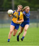 3 August 2019; Aimee O'Connor of Roscommon in action against Ciara Sutton of Longford during the All-Ireland Ladies Football Minor B Final match between Longford and Roscommon at Duggan Park in Ballinasloe, Galway. Photo by Ray McManus/Sportsfile
