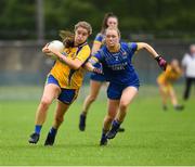 3 August 2019; Aimee O'Connor of Roscommon in action against Ciara Sutton of Longford during the All-Ireland Ladies Football Minor B Final match between Longford and Roscommon at Duggan Park in Ballinasloe, Galway. Photo by Ray McManus/Sportsfile