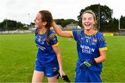 3 August 2019; Dearbhaile Rooney, left, and Orla Nevin of Longford celebrate after the All-Ireland Ladies Football Minor B Final match between Longford and Roscommon at Duggan Park in Ballinasloe, Galway. Photo by Ray McManus/Sportsfile