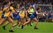 3 August 2019; Molly Mullvihill of Longford in action against Rachel Mulligan, 2, and Sheena Kilroe of Roscommon during the All-Ireland Ladies Football Minor B Final match between Longford and Roscommon at Duggan Park in Ballinasloe, Galway. Photo by Ray McManus/Sportsfile