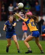 3 August 2019; Lauren McGuire of Longford  in action against Megan McKeon  of Roscommon  during the All-Ireland Ladies Football Minor B Final match between Longford and Roscommon at Duggan Park in Ballinasloe, Galway. Photo by Ray McManus/Sportsfile