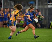 3 August 2019; Orla Nevin of Longford in action against Kelley Colgan of Roscommon during the All-Ireland Ladies Football Minor B Final match between Longford and Roscommon at Duggan Park in Ballinasloe, Galway. Photo by Ray McManus/Sportsfile