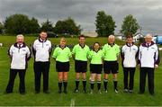 3 August 2019; Referee Kevin Corcoran and his officials before the All-Ireland Ladies Football Minor B Final match between Longford and Roscommon at Duggan Park in Ballinasloe, Galway. Photo by Ray McManus/Sportsfile