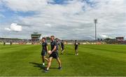 4 August 2019; Bernard Brogan, left, and Eoghan O'Gara of Dublin walk the pitch prior to the GAA Football All-Ireland Senior Championship Quarter-Final Group 2 Phase 3 match between Tyrone and Dublin at Healy Park in Omagh, Tyrone. Photo by Brendan Moran/Sportsfile