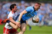 4 August 2019; Paddy Small of Dublin in action against Aidan McCrory of Tyrone during the GAA Football All-Ireland Senior Championship Quarter-Final Group 2 Phase 3 match between Tyrone and Dublin at Healy Park in Omagh, Tyrone. Photo by Brendan Moran/Sportsfile