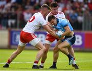4 August 2019; Eoin Murchan of Dublin in action against Richard Donnelly and Connor McAliskey of Tyrone during the GAA Football All-Ireland Senior Championship Quarter-Final Group 2 Phase 3 match between Tyrone and Dublin at Healy Park in Omagh, Tyrone. Photo by Oliver McVeigh/Sportsfile