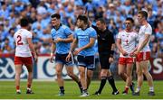 4 August 2019; Diarmuid Connolly of Dublin leaves the pitch after being shown a black card by referee Joe McQuillan during the GAA Football All-Ireland Senior Championship Quarter-Final Group 2 Phase 3 match between Tyrone and Dublin at Healy Park in Omagh, Tyrone. Photo by Brendan Moran/Sportsfile