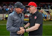 4 August 2019; Dublin manager Jim Gavin, left, and Tyrone manager Mickey Harte shake hands after the GAA Football All-Ireland Senior Championship Quarter-Final Group 2 Phase 3 match between Tyrone and Dublin at Healy Park in Omagh, Tyrone. Photo by Brendan Moran/Sportsfile