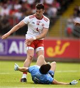 4 August 2019; Connor McAliskey of Tyrone pushes Eoin Murchan of Dublin in dispute during the GAA Football All-Ireland Senior Championship Quarter-Final Group 2 Phase 3 match between Tyrone and Dublin at Healy Park in Omagh, Tyrone. Photo by Oliver McVeigh/Sportsfile