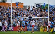 4 August 2019; Dublin fans during the GAA Football All-Ireland Senior Championship Quarter-Final Group 2 Phase 3 match between Tyrone and Dublin at Healy Park in Omagh, Tyrone. Photo by Brendan Moran/Sportsfile