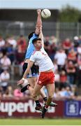 4 August 2019; Michael Darragh MacAuley of Dublin in action against Conan Grugan of Tyrone during the GAA Football All-Ireland Senior Championship Quarter-Final Group 2 Phase 3 match between Tyrone and Dublin at Healy Park in Omagh, Tyrone. Photo by Oliver McVeigh/Sportsfile