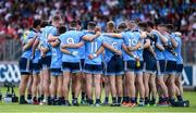 4 August 2019; The Dublin pre match team huddle before the GAA Football All-Ireland Senior Championship Quarter-Final Group 2 Phase 3 match between Tyrone and Dublin at Healy Park in Omagh, Tyrone. Photo by Oliver McVeigh/Sportsfile