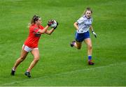 5 August 2019; Claudia Keane of Cork in action against Caoimhe Ward of Monaghan during the All-Ireland Ladies Football Minor A Championship Final match between Cork and Monaghan at Bord na Móna O'Connor Park in Tullamore, Offaly. Photo by Piaras Ó Mídheach/Sportsfile