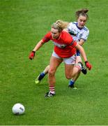 5 August 2019; Katie Quirke of Cork in action against Maeve Monaghan of Monaghan during the All-Ireland Ladies Football Minor A Championship Final match between Cork and Monaghan at Bord na Móna O'Connor Park in Tullamore, Offaly. Photo by Piaras Ó Mídheach/Sportsfile
