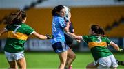 5 August 2019; Sinéad Aherne of Dublin in action against Ciara Murphy, left, and Eilis Lynch of Kerry during the TG4 All-Ireland Ladies Football Senior Championship Quarter-Final match between Dublin and Kerry at Bord na Móna O'Connor Park in Tullamore, Offaly. Photo by Piaras Ó Mídheach/Sportsfile