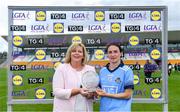 5 August 2019; Sinéad Aherne of Dublin receives the Player of the Match award from Marie Hickey, President, Ladies Gaelic Football Association, following the TG4 All-Ireland Ladies Football Senior Championship Quarter-Final match between Dublin and Kerry at Bord na Móna O'Connor Park in Tullamore, Offaly. Photo by Piaras Ó Mídheach/Sportsfile
