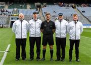 23 June 2019; Referee Chris Dwyer and his umpires before the Leinster Junior Football Championship Final match between Meath and Kildare at Croke Park in Dublin. Photo by Ray McManus/Sportsfile