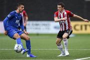5 August 2019; Ciarán Coll of Derry City in action against Zachary Elbouzedi of Waterford United during the EA Sports Cup semi-final match between Derry City and Waterford at Ryan McBride Brandywell Stadium in Derry. Photo by Oliver McVeigh/Sportsfile