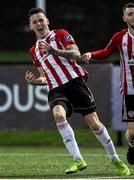 5 August 2019; David Parkhouse of Derry City celebrates after scoring his and his side's fourth goal in extra time during the EA Sports Cup semi-final match between Derry City and Waterford United at Ryan McBride Brandywell Stadium in Derry. Photo by Oliver McVeigh/Sportsfile