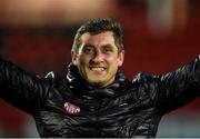 5 August 2019; Derry City Manager Declan Devine celebrates after the EA Sports Cup semi-final match between Derry City and Waterford United at Ryan McBride Brandywell Stadium in Derry. Photo by Oliver McVeigh/Sportsfile