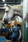 6 August 2019; 10 year old Alex Smith from Ballylooby, Co Tipperary with her family horse Stormy Diamond Lady who will compete in the Irish Draught Performance Horse Championships during the Stena Line Dublin Horse Show 2019 at RDS in Dublin. Photo by Matt Browne/Sportsfile
