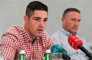 6 August 2019; Boxer Joe Ward, in the company of trainer Jimmy Payne, right, during a Times Square Boxing Co. press conference at The Westbury Hotel in Dublin. Photo by Brendan Moran/Sportsfile
