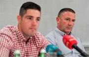 6 August 2019; Trainer Jimmy Payne, in the company of boxer Joe Ward, during a Times Square Boxing Co. press conference at The Westbury Hotel in Dublin. Photo by Brendan Moran/Sportsfile