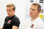 6 August 2019; Dundalk head coach Vinny Perth and player John Mountney during a press conference at Tehelné pole Stadium in Bratislava, Slovakia. Photo by Vid Ponikvar/Sportsfile